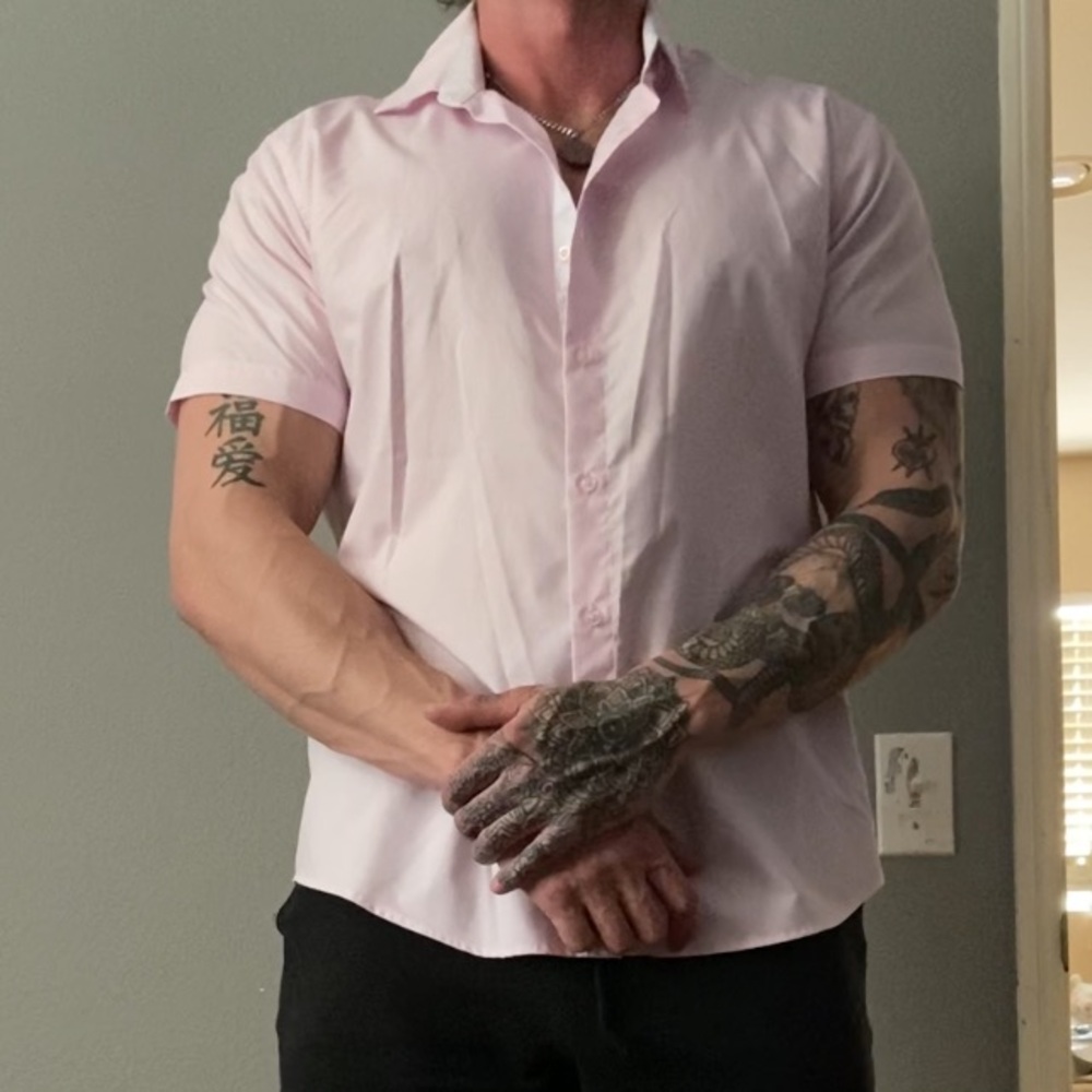 Modal hot pink button up hipster short sleeve shirt graphic collared pocket tee